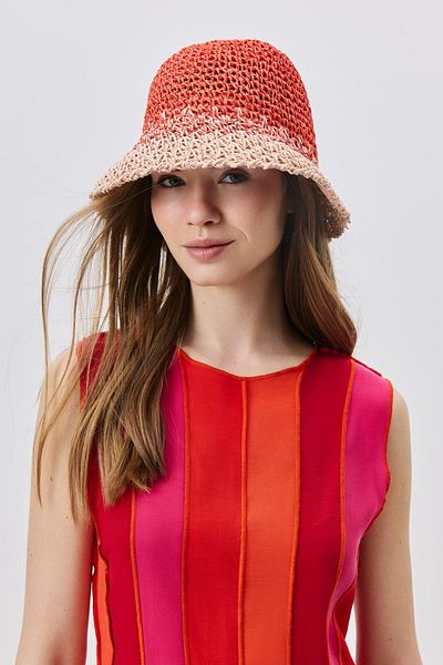 C&City Red Hand Knitted Straw Hat Y8210