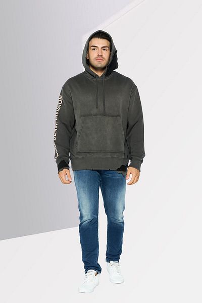 Diesel Men Graphic Brand Logo Hooded Sweatshirt, Dark Grey