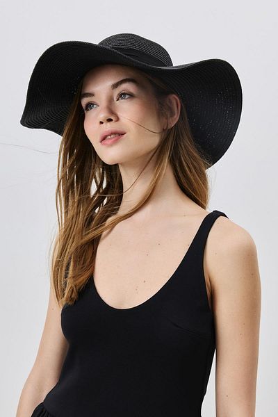 C&City Wide Straw Hat - Bow Detail Y8215 Black