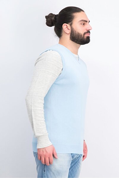 Liu Jo Men V-neck Sleeveless Plain Sweater Vest, Light Blue