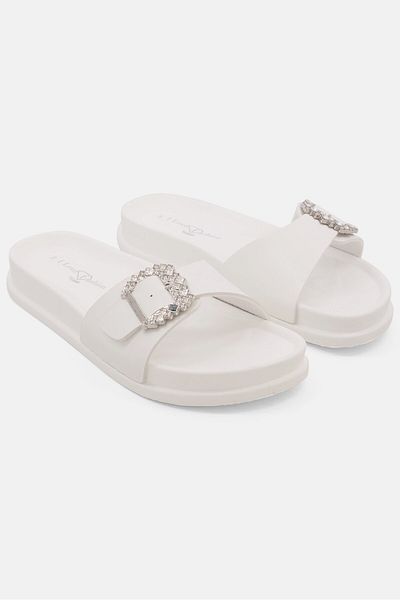 I Love Fashion Women Slip On Open Toe Sandals, White