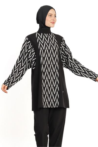 InStyle Zigzag Pattern 4 Piece Black Hijab Swimsuit 6249A