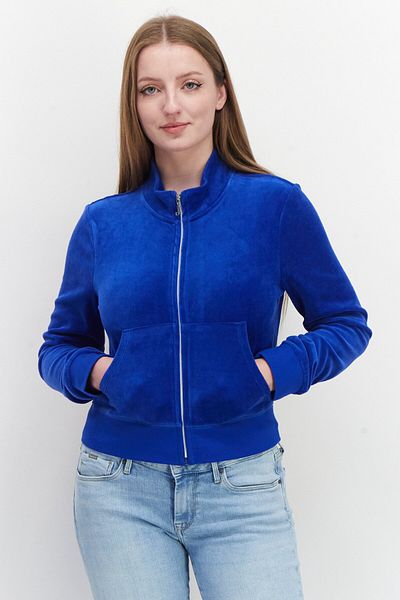 Juicy Couture Women Long Sleeve Full Zip Solid Sweatshirt, Blue