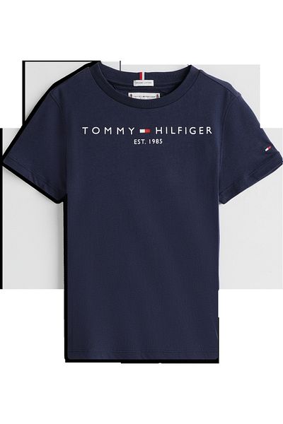 Tommy Hilfiger تي شيرت تومي هيلفيغر للأطفال من القطن العضوي الأساسي بلون الشفق الأزرق الداكن