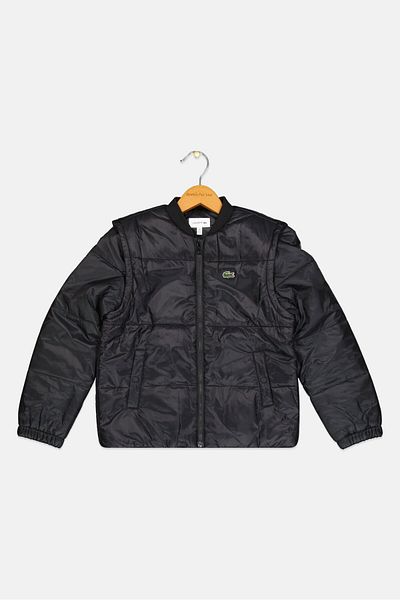 Lacoste Kids Boy Embroidered Logo Long Sleeve Puffer Jacket, Black