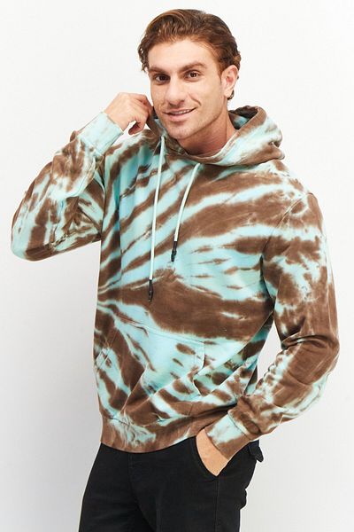 Eleven Paris Men Hooded Long Sleeve Tie Dye Sweatshirt, Turquoise