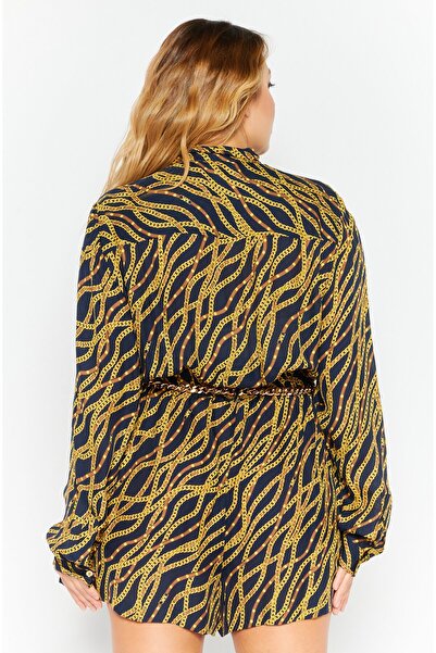 Michael Kors Women Chain Detail Logo Print Long Sleeve Playsuit, Navy Combo