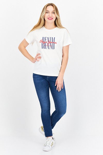 Pepe Jeans Women Crew Neck Short Sleeves Printed T-Shirt, White