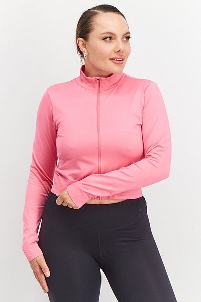 NA-KD Women Mock Neck Plain Full Zip Sweatshirt, Pink