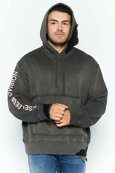 Diesel Men Graphic Brand Logo Hooded Sweatshirt, Dark Grey