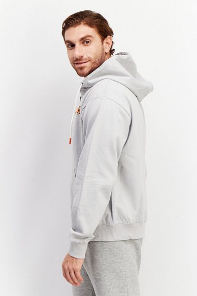 Le tigre Men Drawstring Long Sleeve Brand Logo Hoodie, Grey