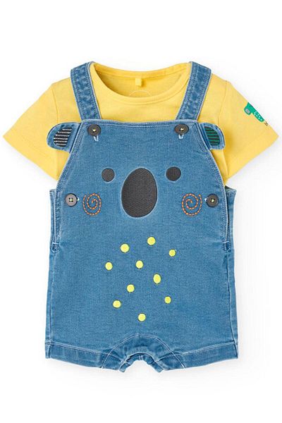 Boboli Kuala Embroidered Baby Boy 2-Piece Salopet Shorts Set