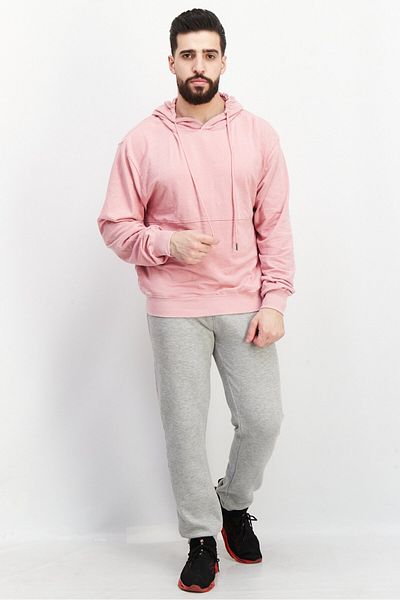 Sovereign Code Men Hood With Drawstring Plain Hoodie, Pink