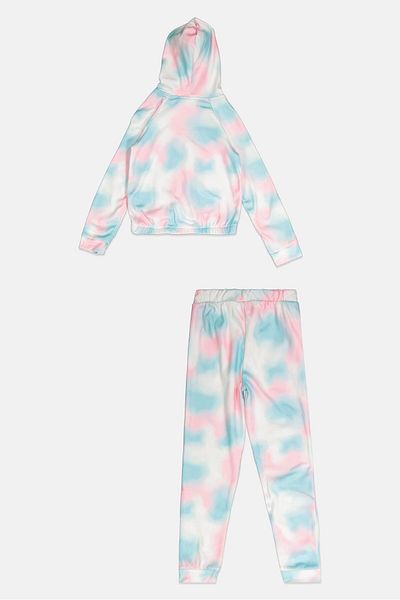Body Glove Kids Girl 2pcs Printed Tie Dye Fleece Sweatshirts And Pants Set, Light Blue