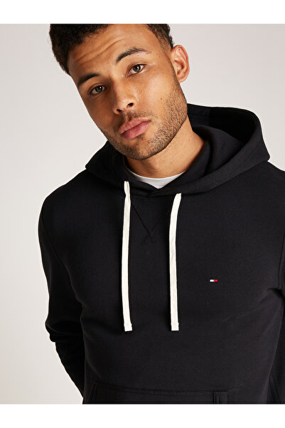 Tommy Hilfiger Tommy Hilfiger Men Black Essential Fleece Drawstring Pullover Hoodie