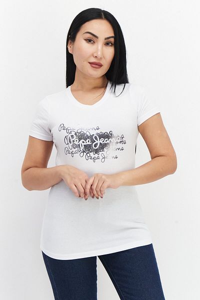 Pepe Jeans Women Crew Neck Short Sleeves Printed T-Shirt, White