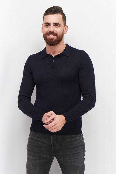 CELIO Men Spread Collar Long Sleeve Knitted Sweatshirts, Navy Blue