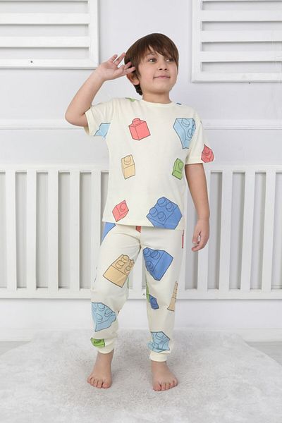 bunny hopp Boy's Game Console Patterned Short Sleeve Summer Pajama Set 100% Cotton Single Jersey Combed Cotton