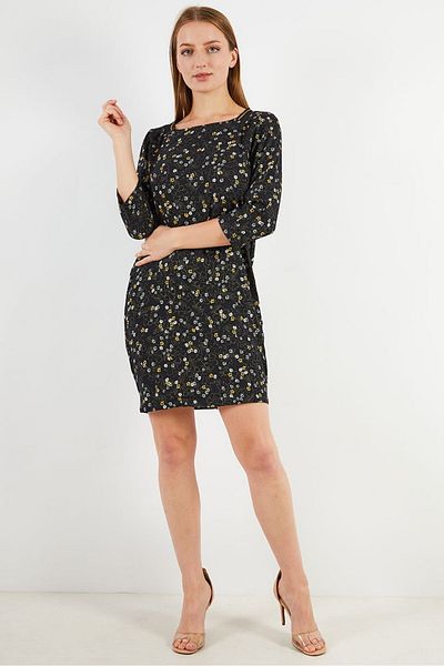 I.CODE Women Allover Print Floral Mini Dress, Black Combo