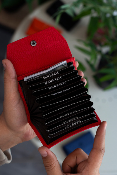 Garbalia Lucas Genuine Leather Accordion Model Red Unisex Card Holder with Lots of Eyes