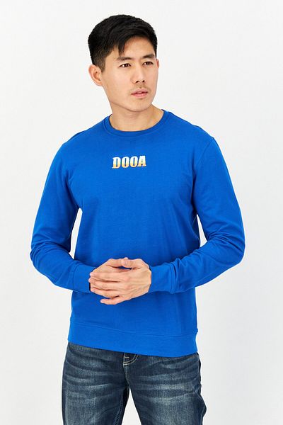 Dooa Men Crew Neck Embroidered Sweatshirt, Blue