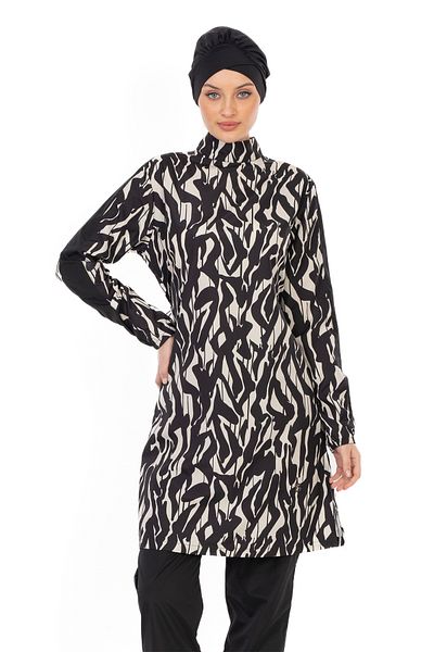 InStyle Black Hijab Swimsuit with Shirred Waist 6037A
