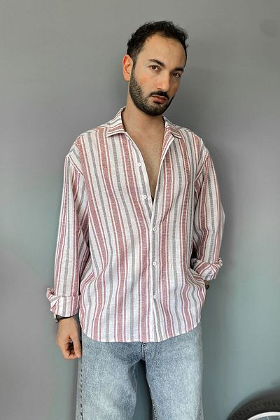 Alışveriş Sokağı Μακρυμάνικο λινό ριγέ πουκάμισο