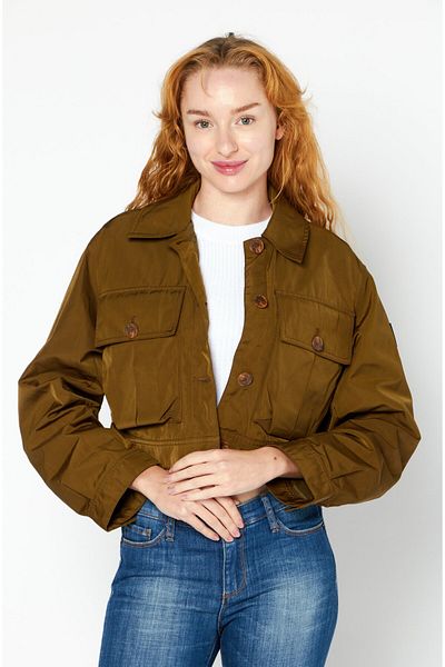 Aigle Women Solid Shirt Jacket, Khaki