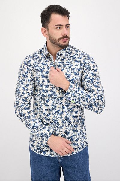 Scotch & Soda Men Slim Fit Long Sleeve Allover Print Casual Shirt, Off White