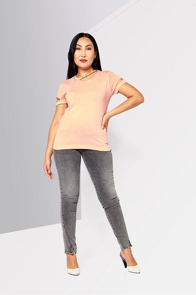 Diesel Women Crew Neck Short Sleeve Textured Top, Pink