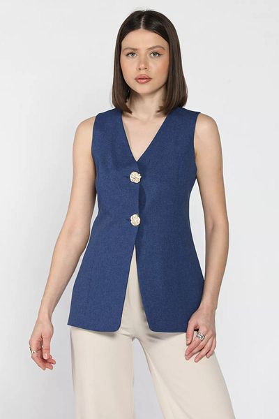 GÜLSELİ Navy Blue Lined Button Detailed Women's Vest