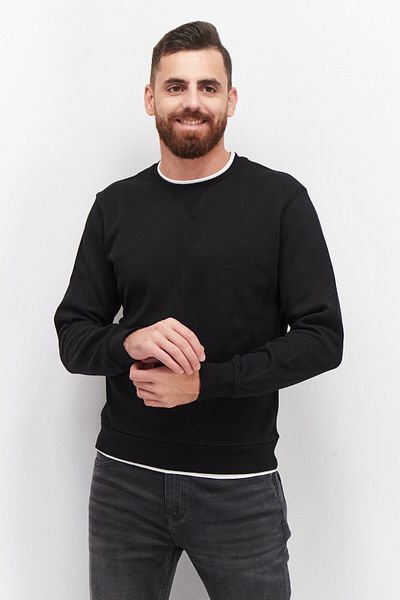 CELIO Men Crew Neck Plain Long Sleeve Sweatshirts, Black