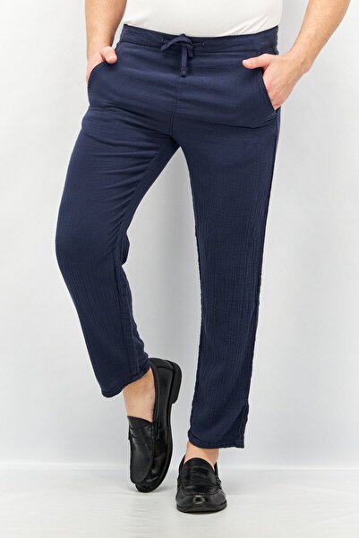 CELIO Men Regular Fit Drawstring Plain Pant, Navy