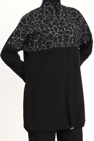 InStyle Spiral Pattern 4 Piece Black Hijab Swimsuit 6226A