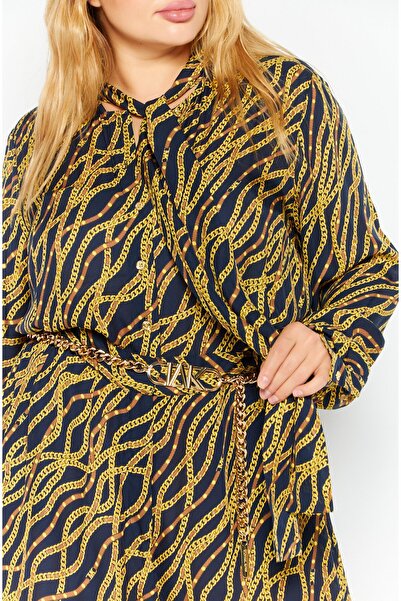 Michael Kors Women Chain Detail Logo Print Long Sleeve Playsuit, Navy Combo