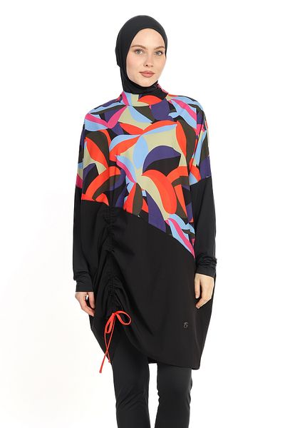InStyle Colorful Off Shoulder Sleeve Black Hijab Swimsuit 6297A