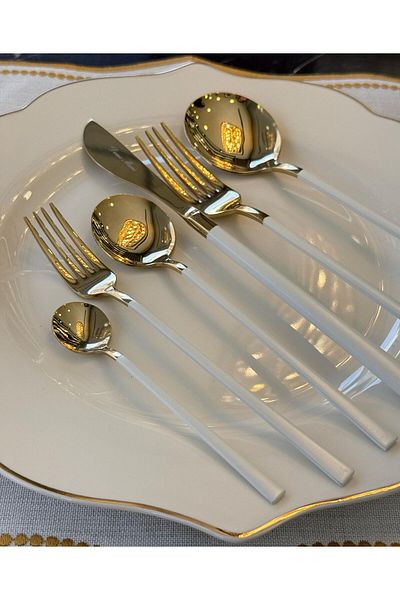 Onedekor 36 Piece White Gold Noble Cutlery Spoon and Knife Set