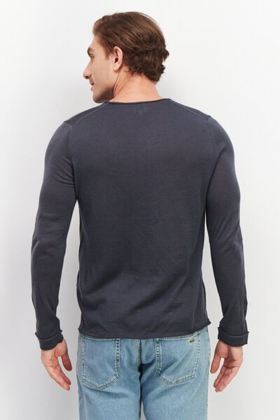 CELIO Men V Neck Long Sleeve Plain Sweatshirts, Slate Grey