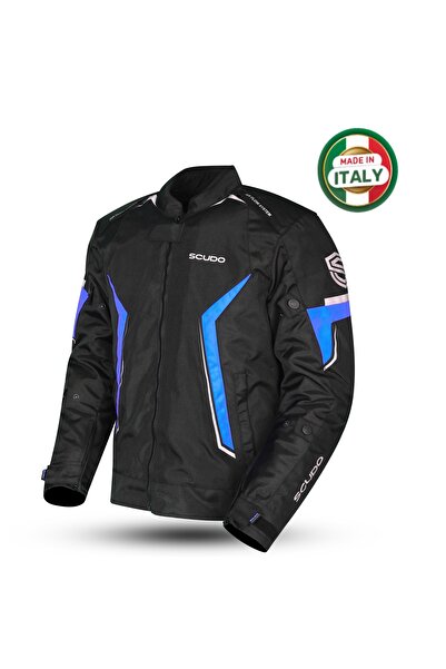 Scudo Roma 4 Mevsim Erkek Motosiklet Ceketi Siyah/Mavi