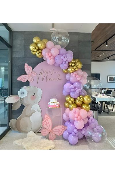 Parti Setim Macaron Pink / Macaron Lilac / Gold Chrome Balloon Chain Set of 100