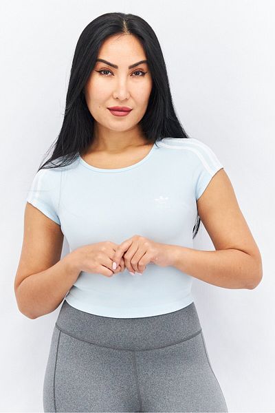 adidas Women Sportswear Fit Short Sleeve Embroidered Logo Training Top, Sky Blue