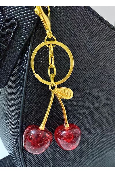 Tixy Pixy Cherry Keyring / Bag Charmi Silvery Red Cherry Bag Accessory