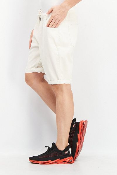 CELIO Men Textured Drawstring Denim Shorts, Cream