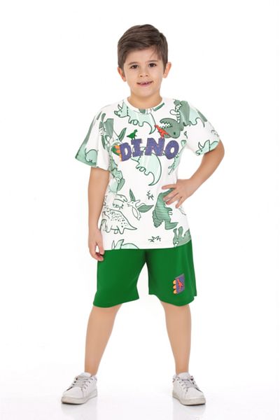 CiciTime Çocuk Modası Boy's Dino Embroidered Cotton Casual Shorts Suit