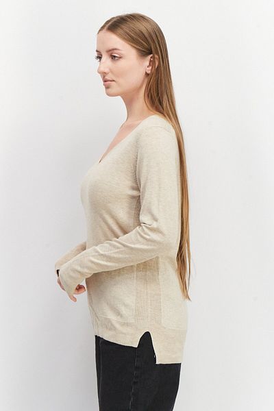 Esprit Women V-neck Long Sleeve Textured Sweater, Beige