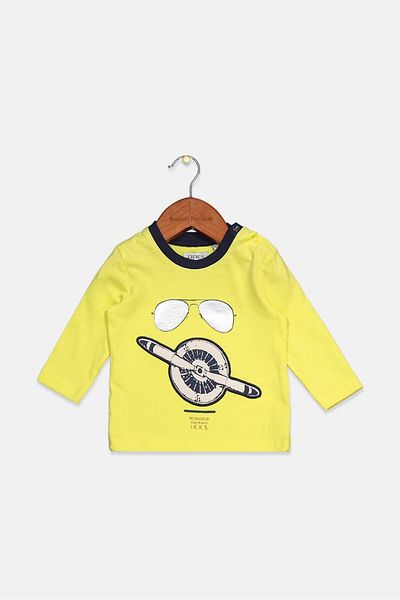 IKKS Toddlers Boy Crew Neck Long Graphic Tee, Yellow