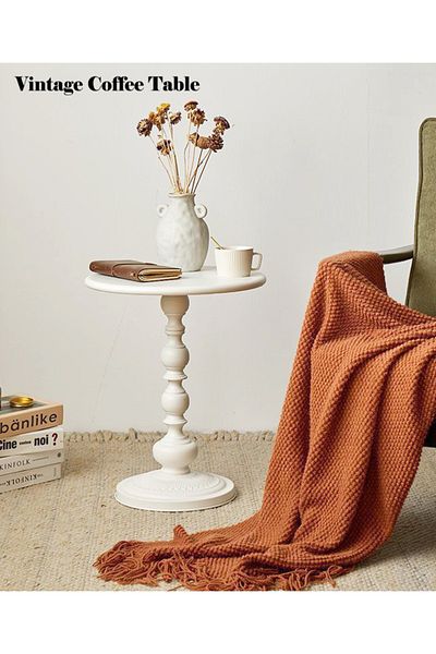 Old_Feller Vintage Roman Pillar Round Table Sofa Side End Coffee Table Living Room Home 40x40x52cm