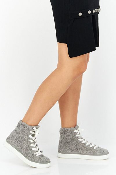 Aqua Women Textured High Cut Casual Shoes, Grey White