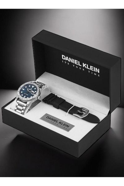 Daniel Klein Men's Wristwatch Navy Blue Dial + Spare Silicone Cord |   Steel Case |   Gift Boxed
