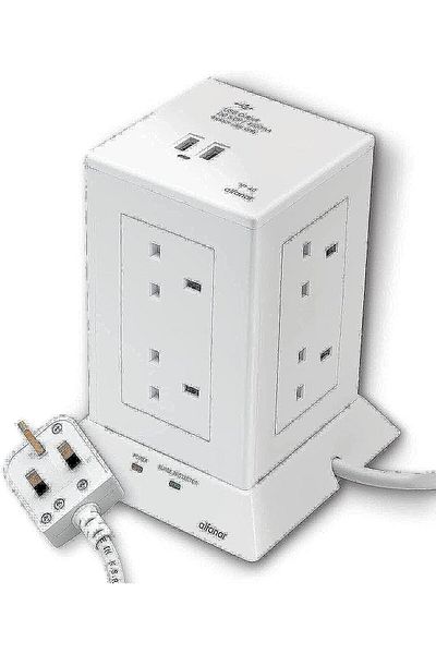 Alfanar - 8-socket Extension Tower With 3m Cable And 2 Usb Ports 2.1a Each